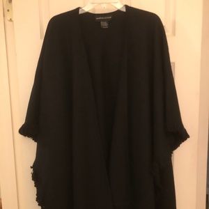 Black 100% Wool Wrap/Cape with Fringe